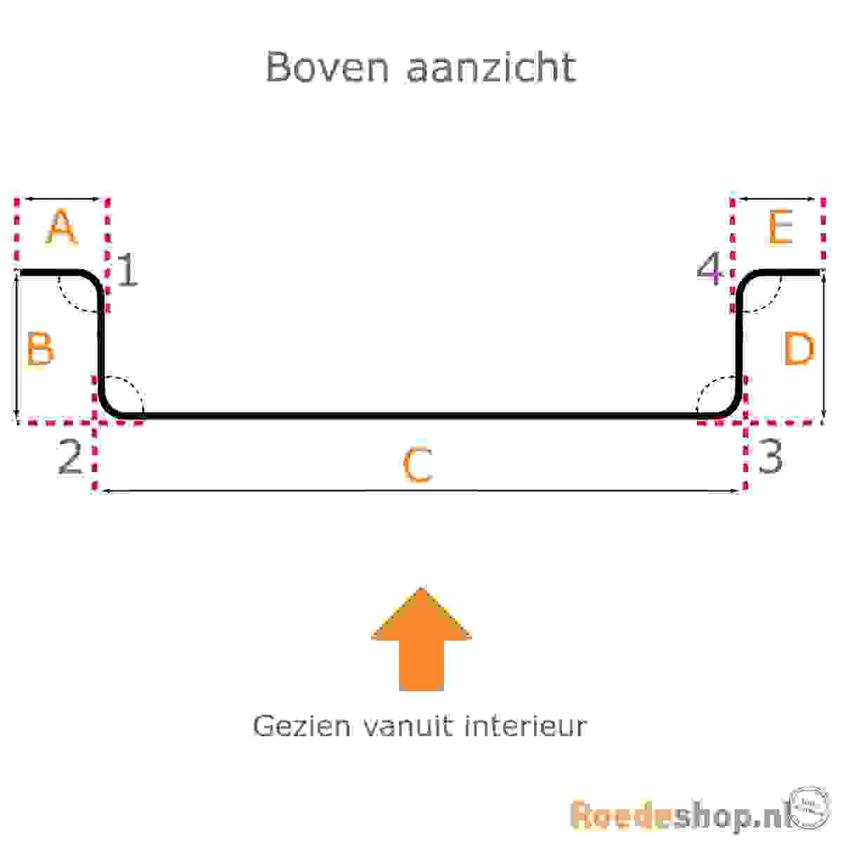 In een ronding gebogen gordijnrail